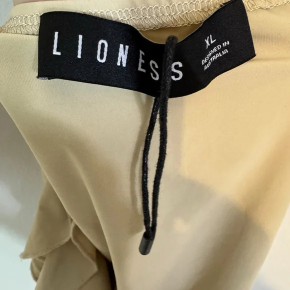 LIONESS Opulence Mini Dress Open Back Side Ruffle Draping Champagne Beige XL - Picture 10 of 10